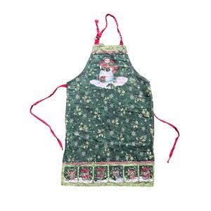 Susan Winget Christmas Snowman Apron Green Holiday Snowflake Holly Print Bib